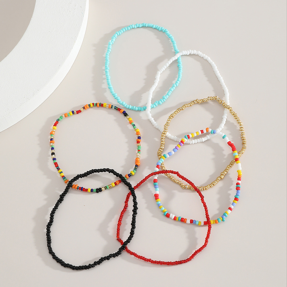 Beads Detail Layered Design Multi Color Anklet Set