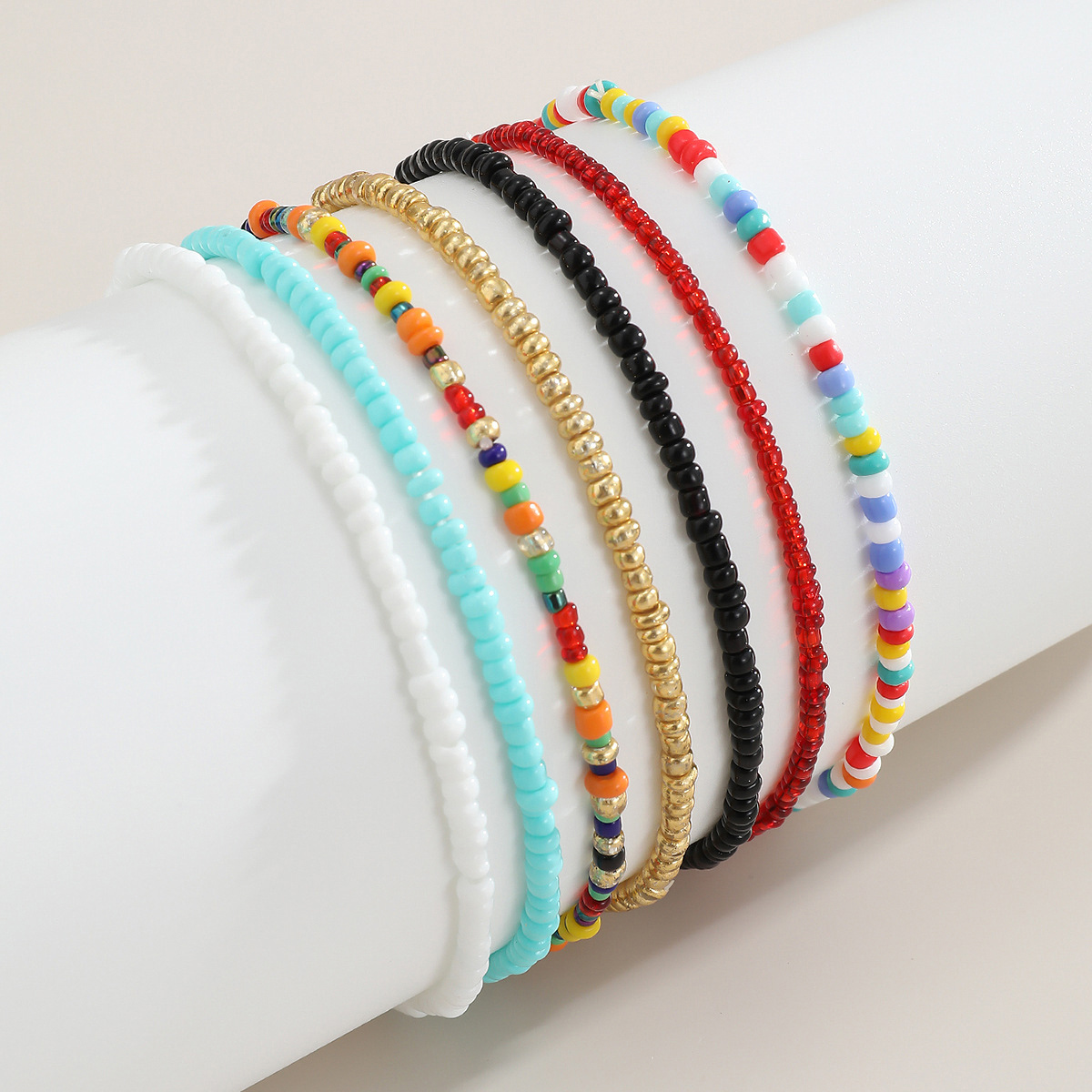Beads Detail Layered Design Multi Color Anklet Set