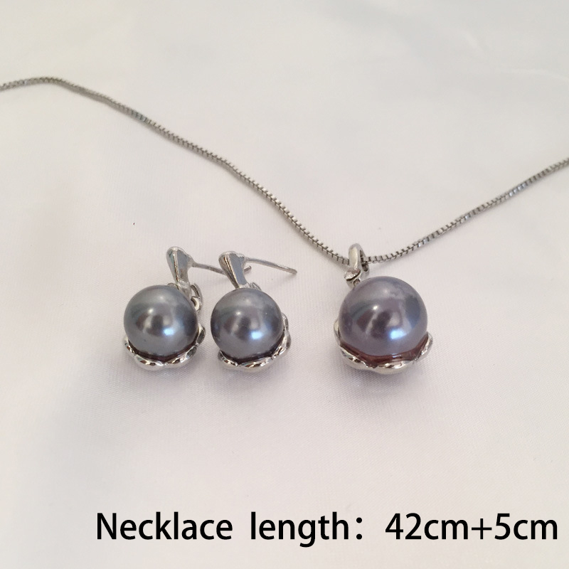 Round Silver Pearl Earrings and Necklace