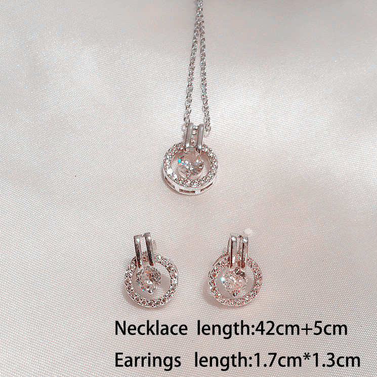 Round Silver Zircon Earrings and Necklace