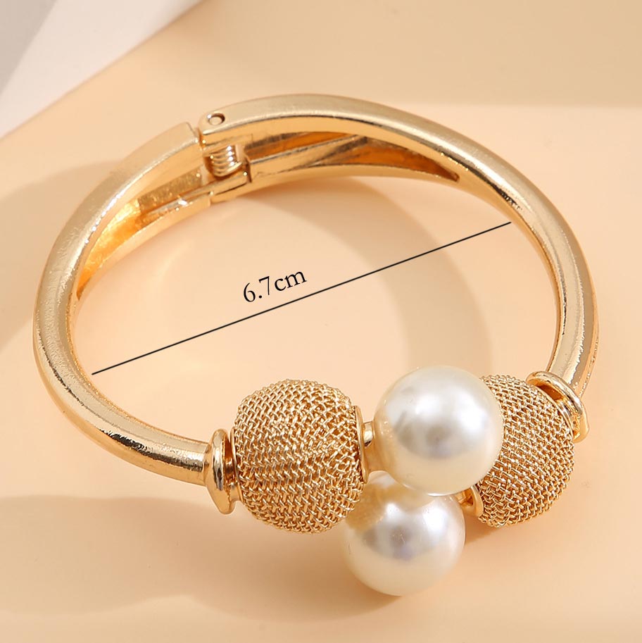 Pearl Metal Gold Detail Open Bracelet