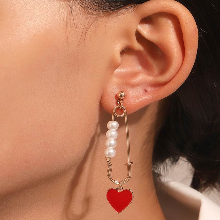 Gold Heart Design Alloy Pearl Earrings