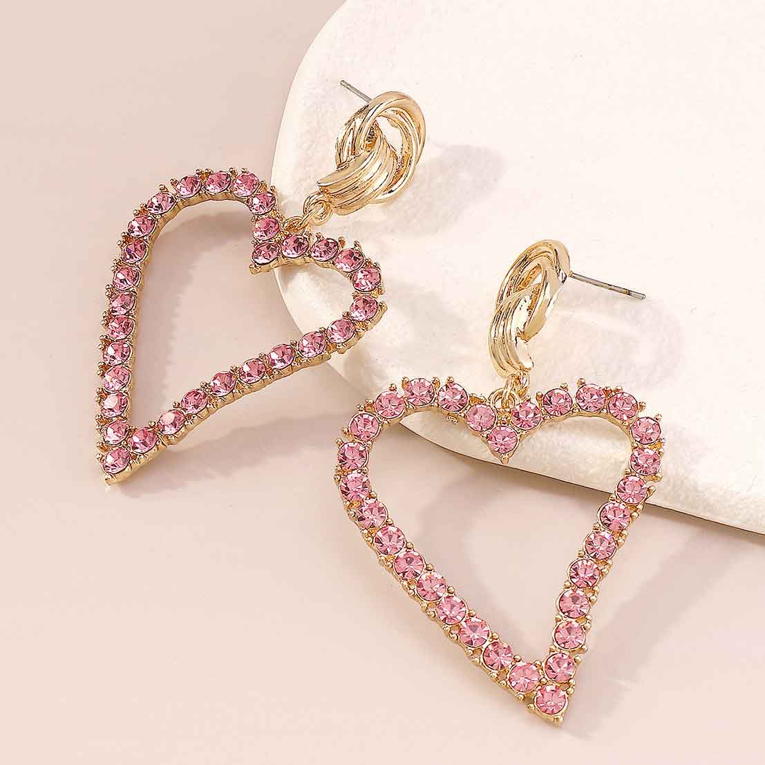 Heart Design Pink Artificial Zircon Earrings