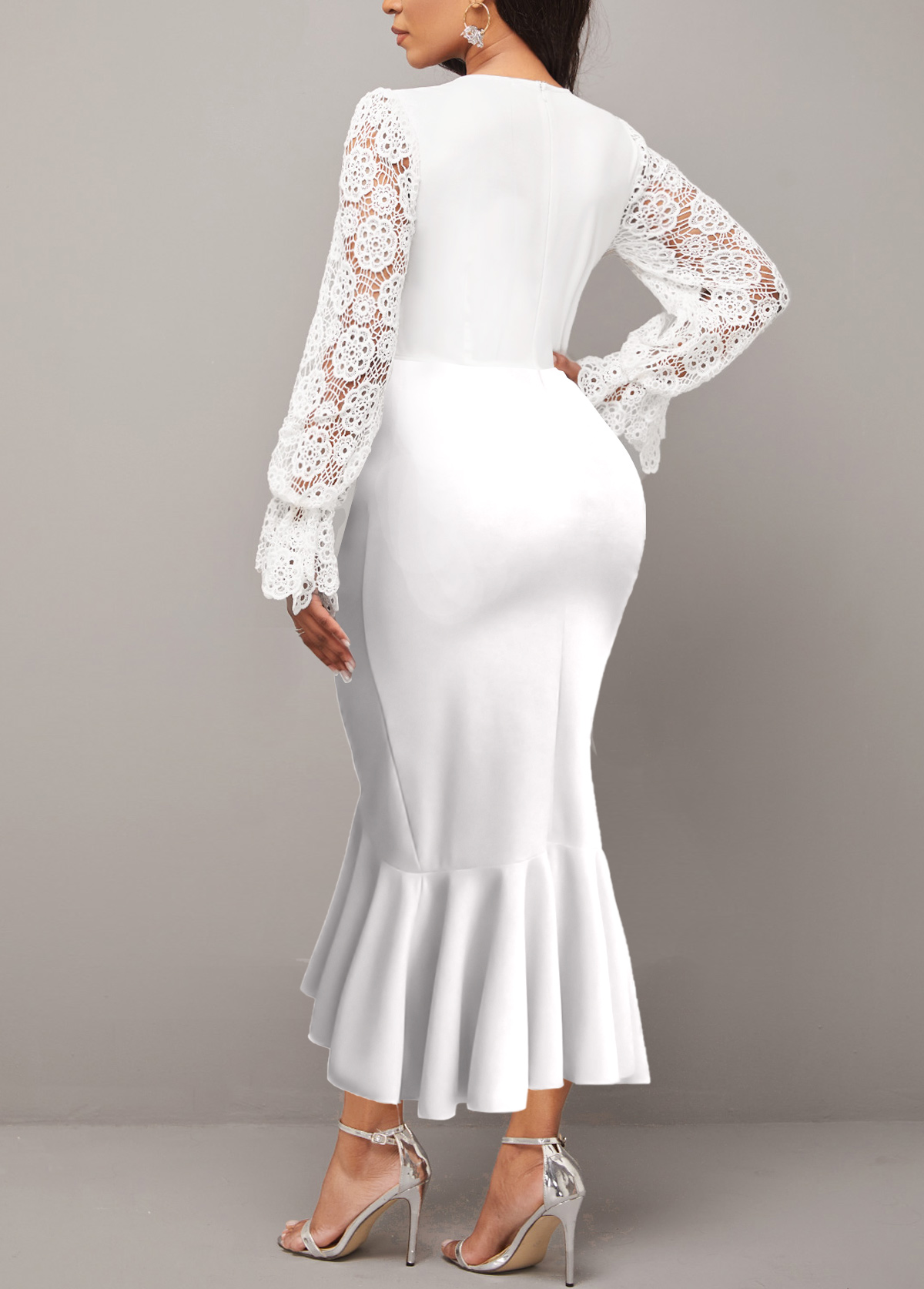 Lace Stitching V Neck White Bodycon Dress