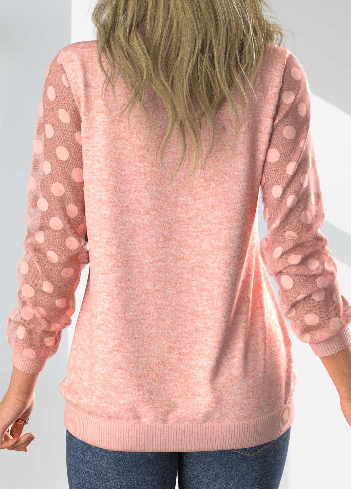 Long Sleeve Button Pink Split Neck Sweatshirt