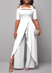 White Cold Shoulder Short Sleeve Jumpsuit | Rosewe.com - USD $35.98