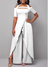 White Cold Shoulder Short Sleeve Jumpsuit
