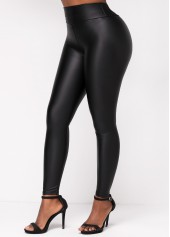 Skinny Elastic Waist High Waisted Black Leggings