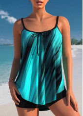 Stripe Print Bowknot Cyan Tankini Top-No Bottom