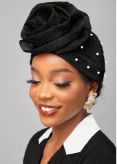 Floral Design Black Pearl Turban Hat