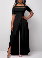 Cut Out Black Long Halter Cold Shoulder Jumpsuit
