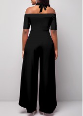 Cut Out Black Long Halter Cold Shoulder Jumpsuit