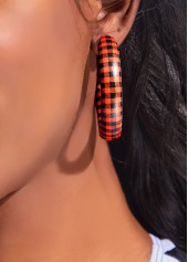 Plaid Alloy Orange Round Design Earrings