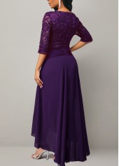 Lace Patchwork Half Sleeve Purple Dress
