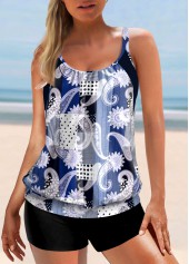 Blue Wide Strap Paisley Print Tankini Top-No Bottom