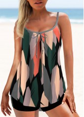 Geometric Print Tie Multi Color Tankini Top-No Bottom
