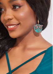 Turquoise Dragonfly Design Round Bronze Earrings