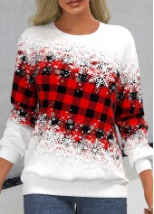 Plus Size Snowflake Print Red Round Neck Regular Sleeve Sweatshirt