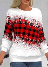 Plus Size Snowflake Print Red Round Neck Regular Sleeve Sweatshirt