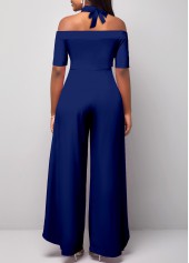 Navy Halter Cold Shoulder Short Sleeve Jumpsuit