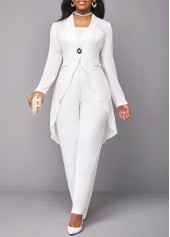 Button White Cardigan and V Neck Jumpsuit