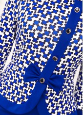 Geometric Print Bowknot Royal Blue Bodycon Dress