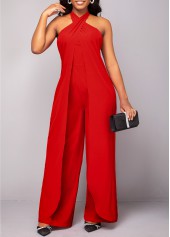 Criss Cross Tie Back Red Sleeveless Jumpsuit