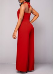 Criss Cross Tie Back Red Sleeveless Jumpsuit