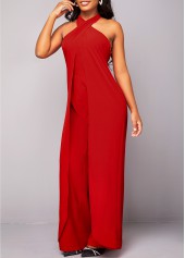 Criss Cross Tie Back Red Sleeveless Jumpsuit