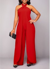 Criss Cross Tie Back Red Sleeveless Jumpsuit