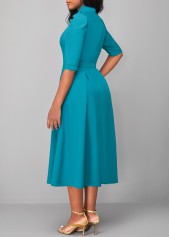 Half Sleeve Turquoise Tie Belted Dress