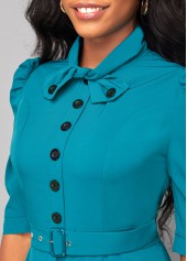 Half Sleeve Turquoise Tie Belted Dress