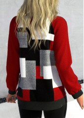 Long Sleeve Button Up Red Patchwork Cardigan