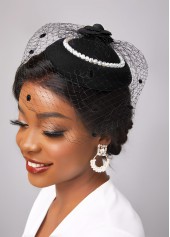 Pearl Black Mesh Stitching Floral Design Beanie