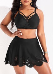 Hollow High Waisted Black Swim Skirt