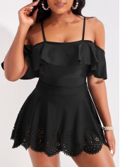 Hollow High Waisted Black Swim Skirt