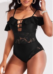 Spaghetti Strap Lace Black One Piece Swimwear