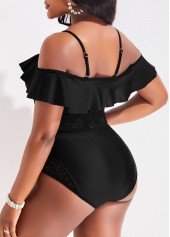 Spaghetti Strap Lace Black One Piece Swimwear
