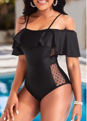 Flounce Lace Black One Piece Swimwear