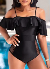 Flounce Lace Black One Piece Swimwear