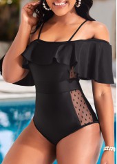 Flounce Lace Black One Piece Swimwear
