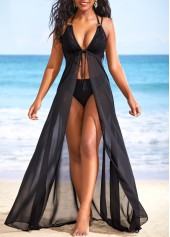 Tie Front Metal Ring Black Cover Up