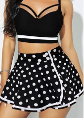 Polka Dot Cut Out Black Bikini Set