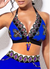 Tribal Print Tie Royal Blue Bikini Set