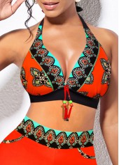 Tribal Print Tie Orange Bikini Set