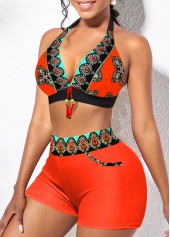 Tribal Print Tie Orange Bikini Set