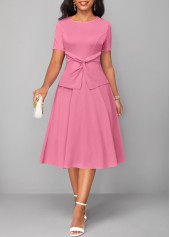 Twist Round Neck Short Sleeve Pink Dress