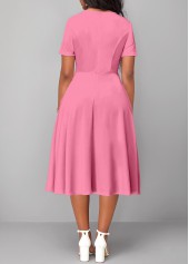 Twist Round Neck Short Sleeve Pink Dress