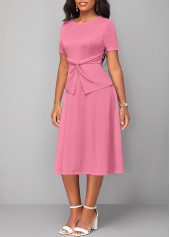 Twist Round Neck Short Sleeve Pink Dress