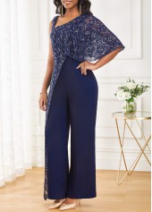 Lace Navy One Shoulder Sleeveless Jumpsuit